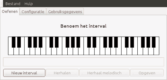 Schermafdruk van het programma tijdens het oefenen van intervallen gebruikmakend van de knoppeninterface.